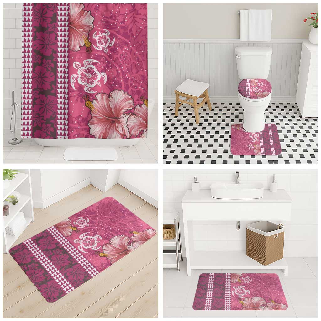 Pink Hibiscus Turle Bathroom Set Hawaiian Style Tribal Tapa Pattern LT9 - Polynesian Pride