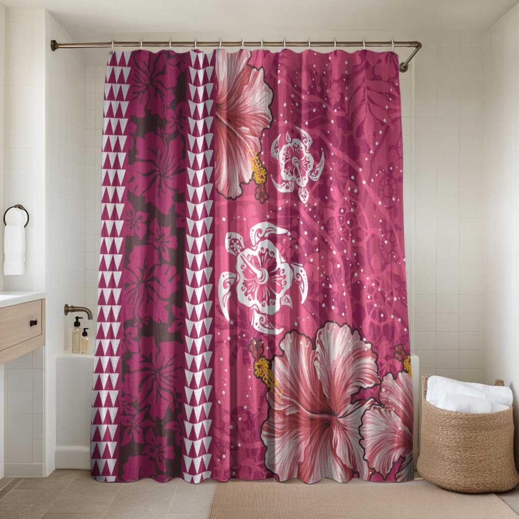 Pink Hibiscus Turle Bathroom Set Hawaiian Style Tribal Tapa Pattern LT9 Shower Curtain Only Pink - Polynesian Pride