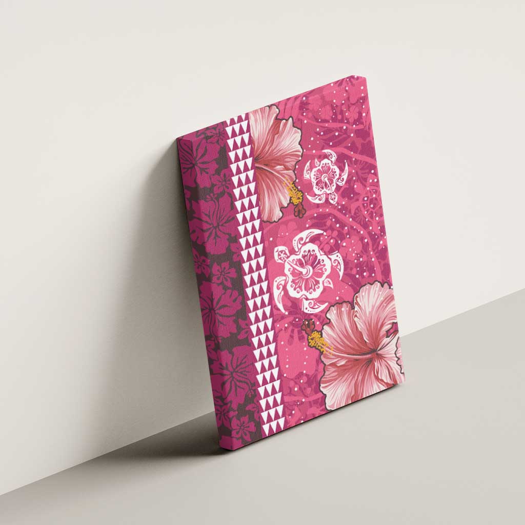 Pink Hibiscus Turle Canvas Wall Art Hawaiian Style Tribal Tapa Pattern