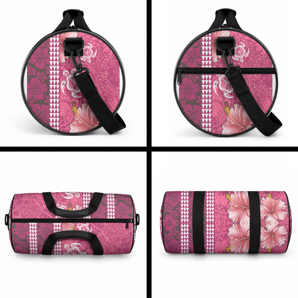 Pink Hibiscus Turtle Duffle Bag Hawaiian Style Tribal Tapa Pattern LT9 - Polynesian Pride
