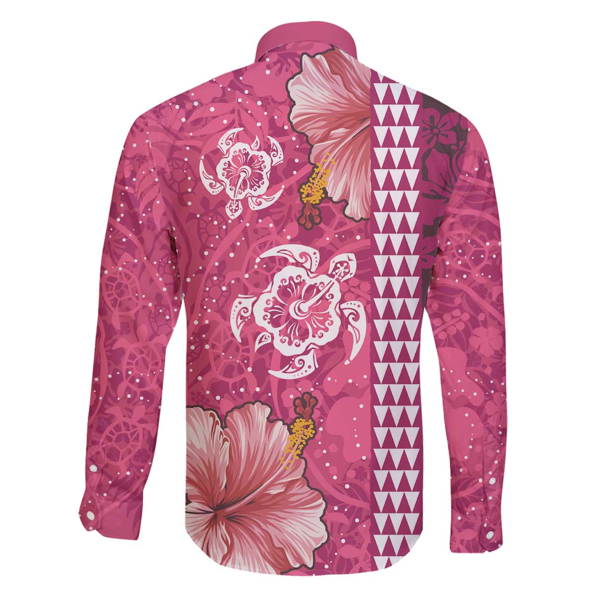 Pink Hibiscus Turle Family Matching Off The Shoulder Long Sleeve Dress and Hawaiian Shirt Hawaiian Style Tribal Tapa Pattern LT9 - Polynesian Pride