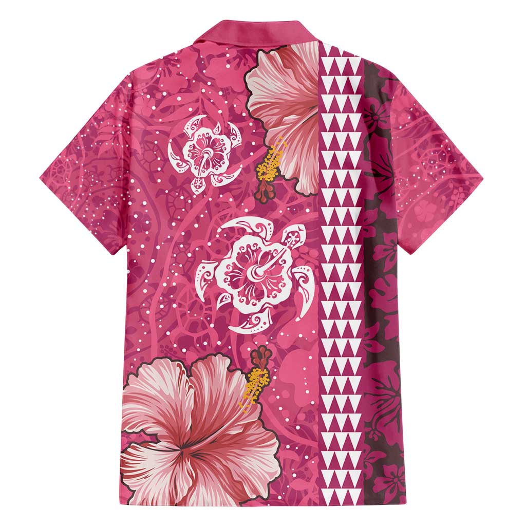 Pink Hibiscus Turle Family Matching Off Shoulder Maxi Dress and Hawaiian Shirt Hawaiian Style Tribal Tapa Pattern LT9 - Polynesian Pride