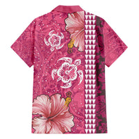 Pink Hibiscus Turle Family Matching Off Shoulder Maxi Dress and Hawaiian Shirt Hawaiian Style Tribal Tapa Pattern LT9 - Polynesian Pride