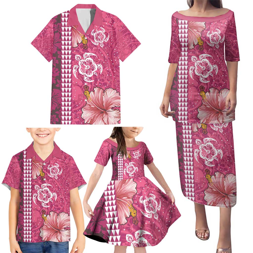 Pink Hibiscus Turle Family Matching Puletasi and Hawaiian Shirt Hawaiian Style Tribal Tapa Pattern LT9 - Polynesian Pride