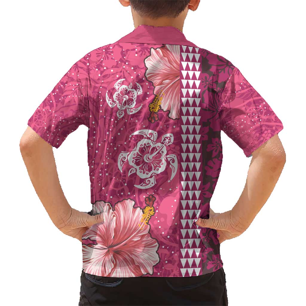 Pink Hibiscus Turle Family Matching Short Sleeve Bodycon Dress and Hawaiian Shirt Hawaiian Style Tribal Tapa Pattern LT9 - Polynesian Pride