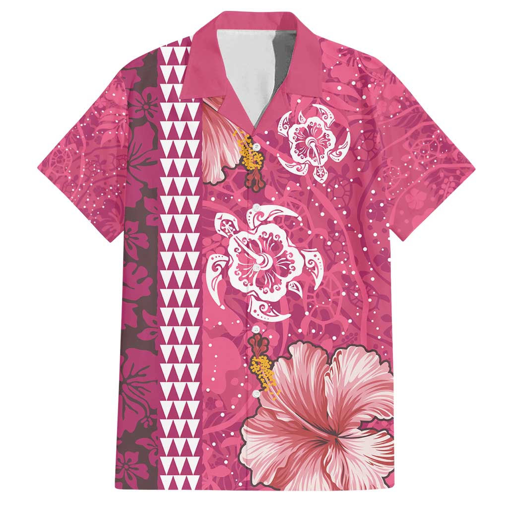 Pink Hibiscus Turle Family Matching Summer Maxi Dress and Hawaiian Shirt Hawaiian Style Tribal Tapa Pattern LT9 Dad's Shirt - Short Sleeve Pink - Polynesian Pride