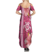 Pink Hibiscus Turle Family Matching Summer Maxi Dress and Hawaiian Shirt Hawaiian Style Tribal Tapa Pattern LT9 - Polynesian Pride