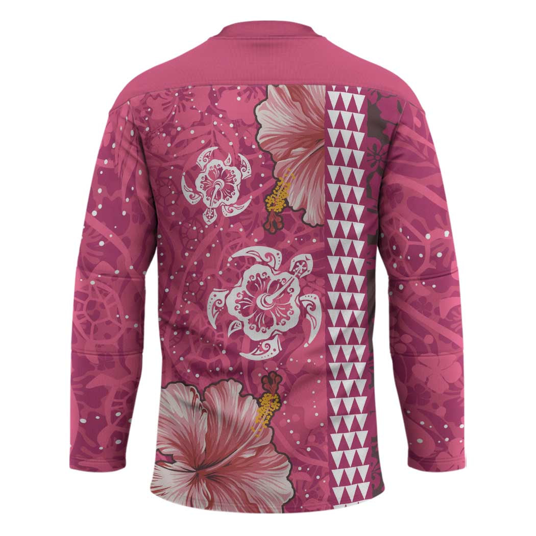 Pink Hibiscus Turle Hockey Jersey Hawaiian Style Tribal Tapa Pattern - Polynesian Pride