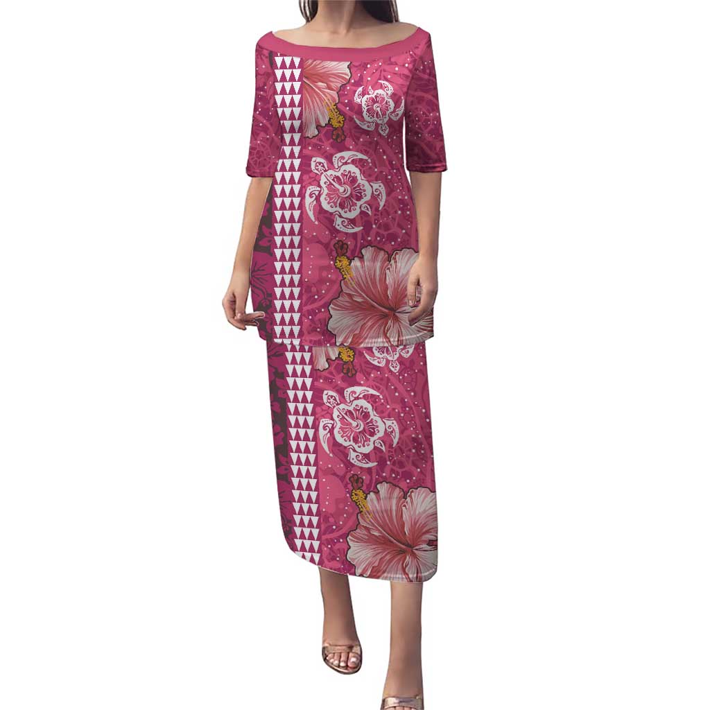 Pink Hibiscus Turle Puletasi Hawaiian Style Tribal Tapa Pattern