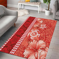 Red Hibiscus Turle Area Rug Hawaiian Style Tribal Tapa Pattern LT9 - Polynesian Pride