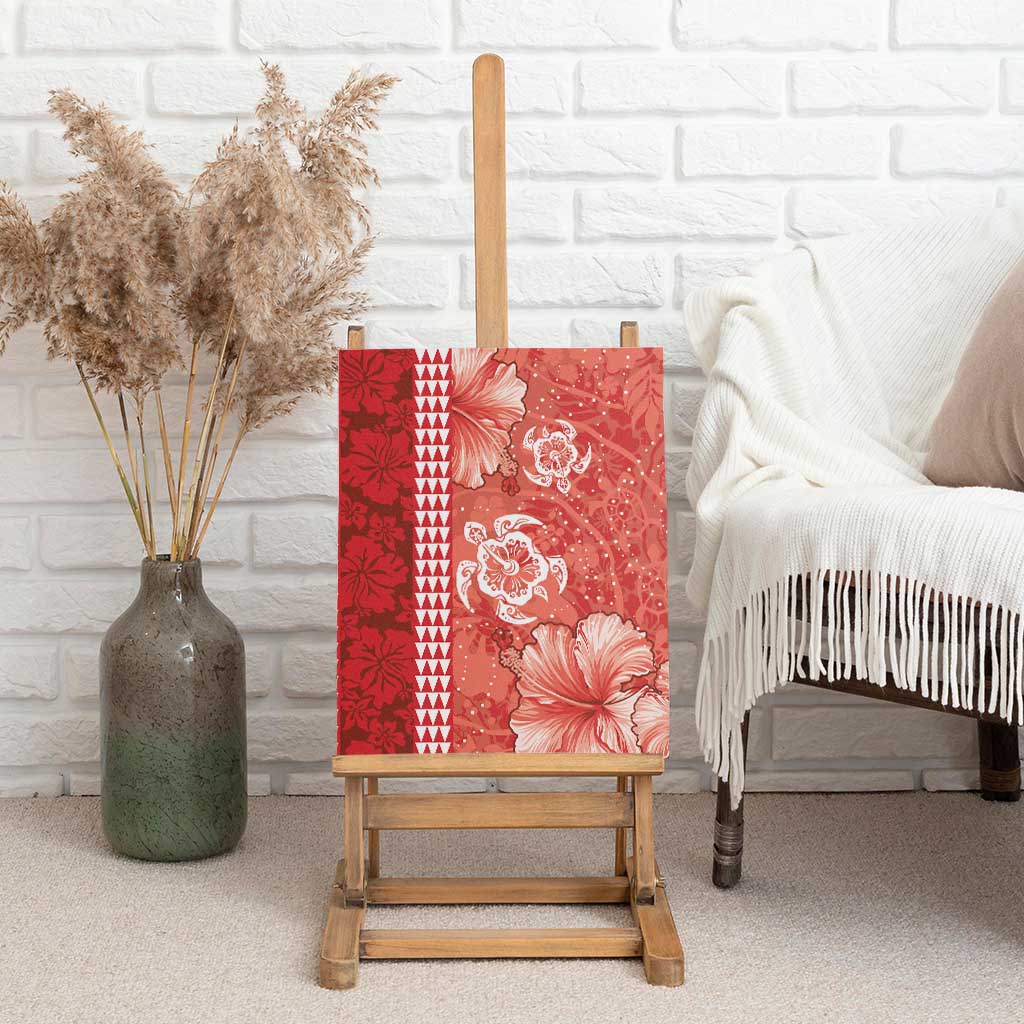 Red Hibiscus Turle Canvas Wall Art Hawaiian Style Tribal Tapa Pattern