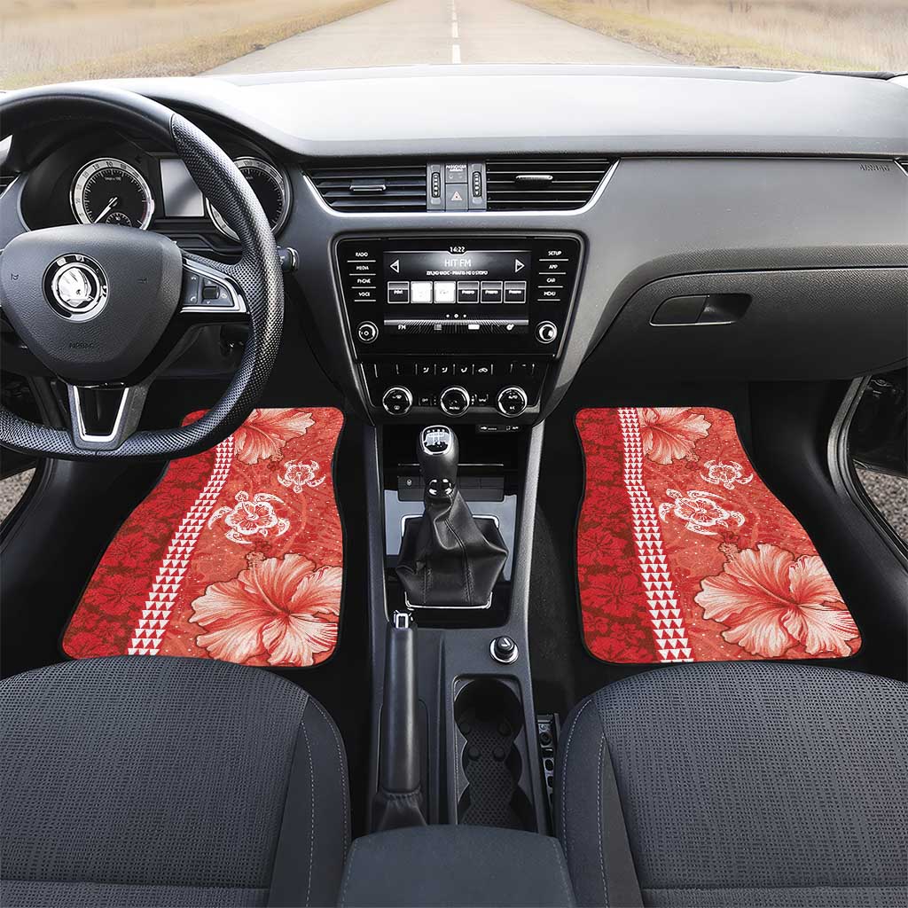 Red Hibiscus Turle Car Mats Hawaiian Style Tribal Tapa Pattern