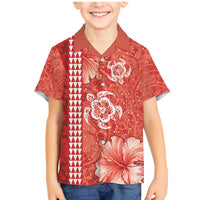 Red Hibiscus Turle Family Matching Mermaid Dress and Hawaiian Shirt Hawaiian Style Tribal Tapa Pattern LT9 Son's Shirt Red - Polynesian Pride