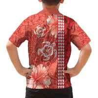 Red Hibiscus Turle Family Matching Off The Shoulder Long Sleeve Dress and Hawaiian Shirt Hawaiian Style Tribal Tapa Pattern LT9 - Polynesian Pride