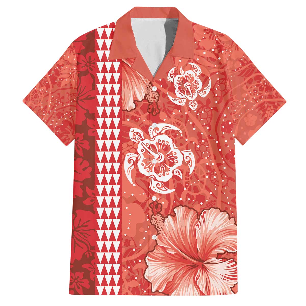 Red Hibiscus Turle Family Matching Off The Shoulder Long Sleeve Dress and Hawaiian Shirt Hawaiian Style Tribal Tapa Pattern LT9 Dad's Shirt - Short Sleeve Red - Polynesian Pride