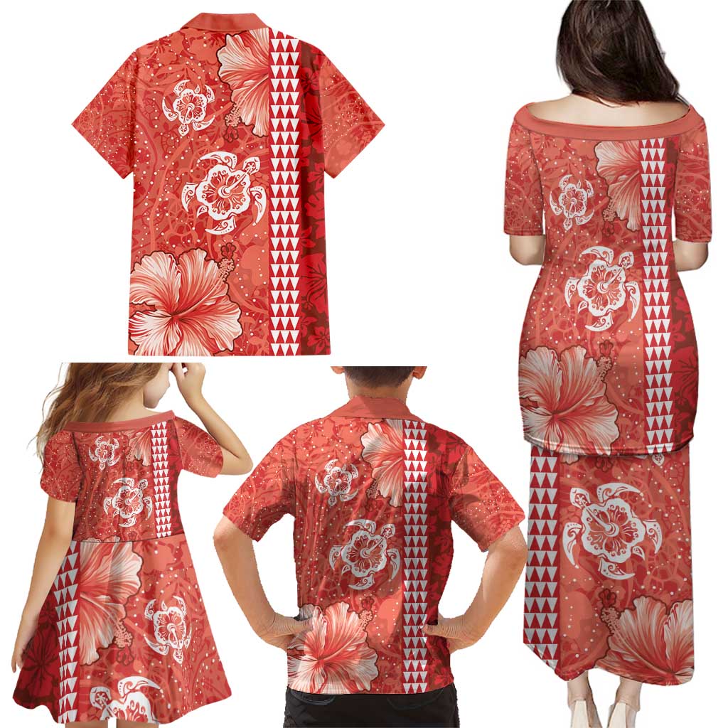 Red Hibiscus Turle Family Matching Puletasi and Hawaiian Shirt Hawaiian Style Tribal Tapa Pattern LT9 - Polynesian Pride
