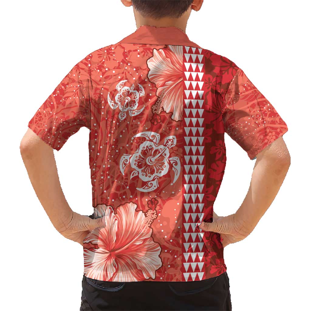 Red Hibiscus Turle Family Matching Short Sleeve Bodycon Dress and Hawaiian Shirt Hawaiian Style Tribal Tapa Pattern LT9 - Polynesian Pride