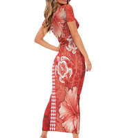 Red Hibiscus Turle Family Matching Short Sleeve Bodycon Dress and Hawaiian Shirt Hawaiian Style Tribal Tapa Pattern LT9 - Polynesian Pride