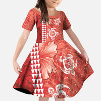 Red Hibiscus Turle Family Matching Summer Maxi Dress and Hawaiian Shirt Hawaiian Style Tribal Tapa Pattern LT9 Daughter's Dress Red - Polynesian Pride
