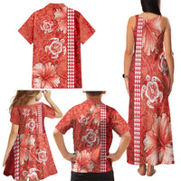 Red Hibiscus Turle Family Matching Tank Maxi Dress and Hawaiian Shirt Hawaiian Style Tribal Tapa Pattern LT9 - Polynesian Pride