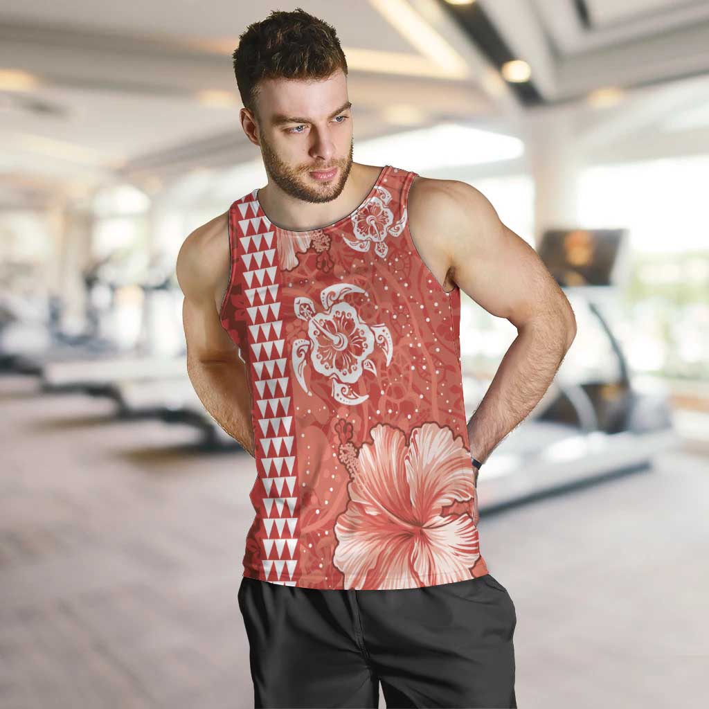 Red Hibiscus Turle Men Tank Top Hawaiian Style Tribal Tapa Pattern LT9 Red - Polynesian Pride