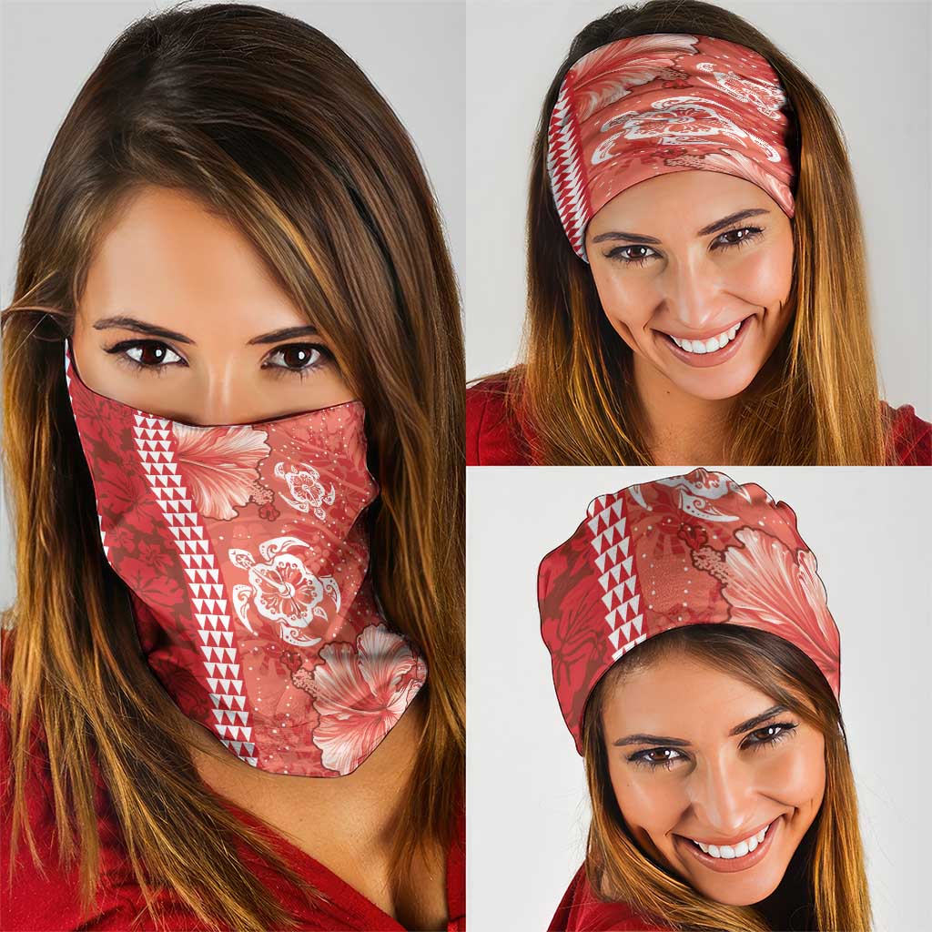Red Hibiscus Turle Neck Gaiter Hawaiian Style Tribal Tapa Pattern LT9 - Polynesian Pride