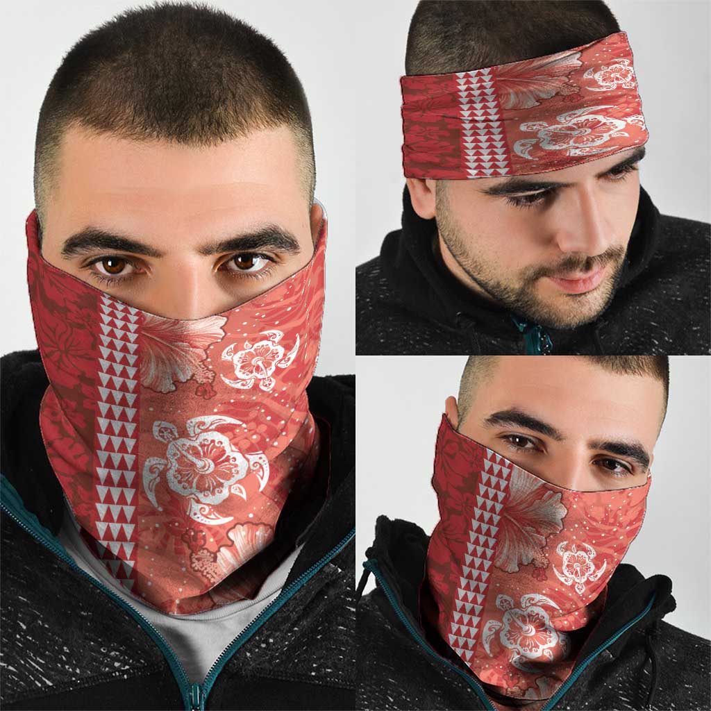 Red Hibiscus Turle Neck Gaiter Hawaiian Style Tribal Tapa Pattern LT9 - Polynesian Pride