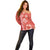 Red Hibiscus Turle Off Shoulder Sweater Hawaiian Style Tribal Tapa Pattern