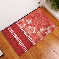 Red Hibiscus Turle Rubber Doormat Hawaiian Style Tribal Tapa Pattern LT9 - Polynesian Pride