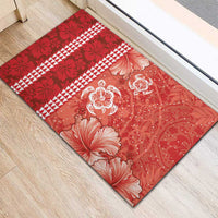 Red Hibiscus Turle Rubber Doormat Hawaiian Style Tribal Tapa Pattern LT9 - Polynesian Pride