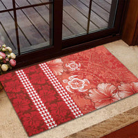 Red Hibiscus Turle Rubber Doormat Hawaiian Style Tribal Tapa Pattern LT9 - Polynesian Pride