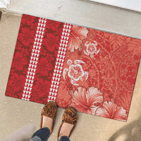 Red Hibiscus Turle Rubber Doormat Hawaiian Style Tribal Tapa Pattern LT9 - Polynesian Pride