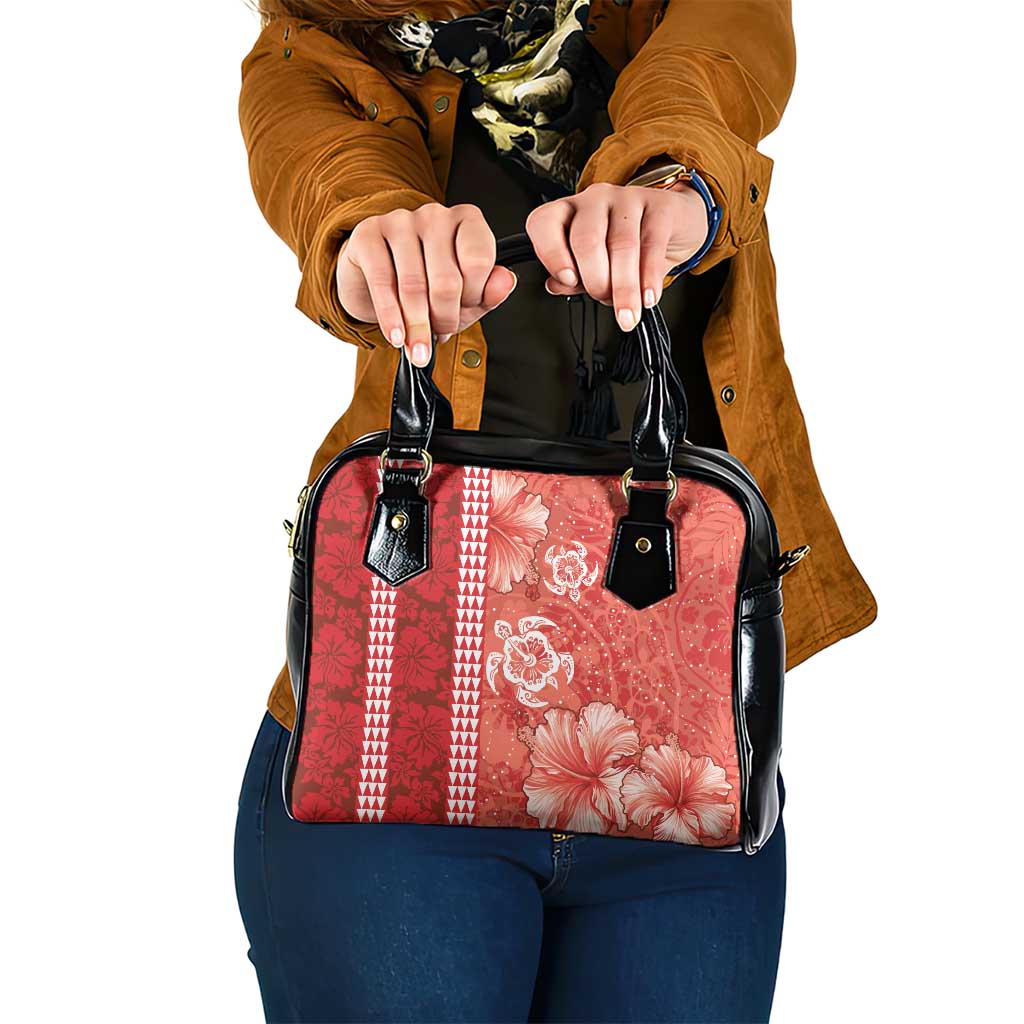 Red Hibiscus Turle Shoulder Handbag Hawaiian Style Tribal Tapa Pattern