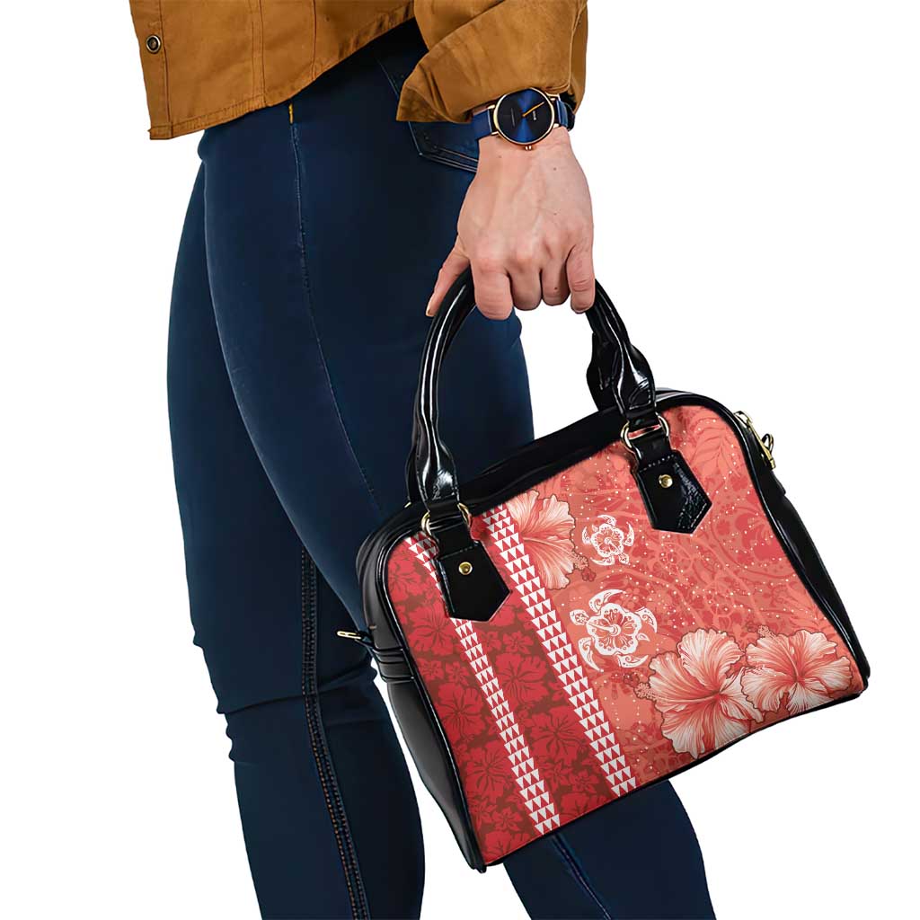 Red Hibiscus Turle Shoulder Handbag Hawaiian Style Tribal Tapa Pattern