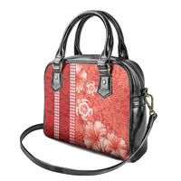Red Hibiscus Turle Shoulder Handbag Hawaiian Style Tribal Tapa Pattern