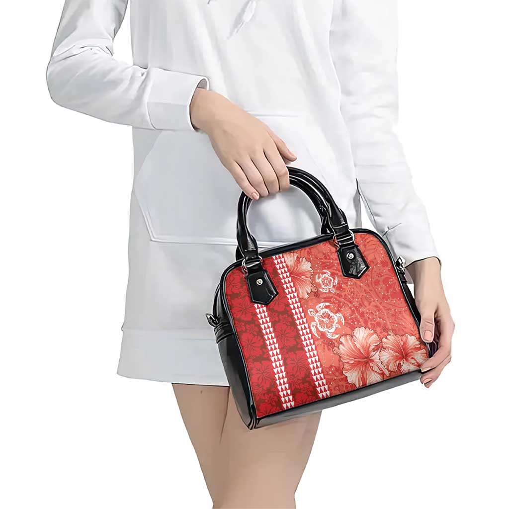 Red Hibiscus Turle Shoulder Handbag Hawaiian Style Tribal Tapa Pattern