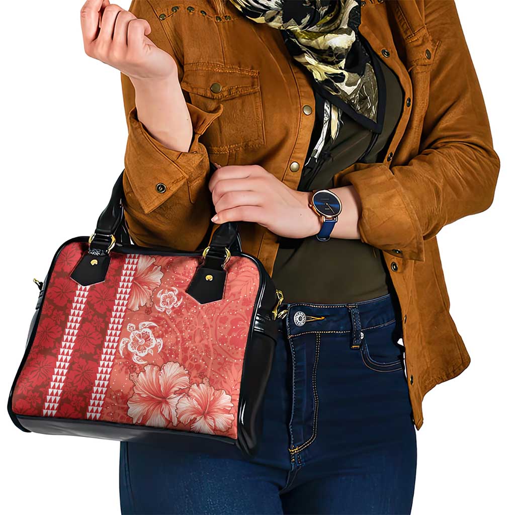 Red Hibiscus Turle Shoulder Handbag Hawaiian Style Tribal Tapa Pattern