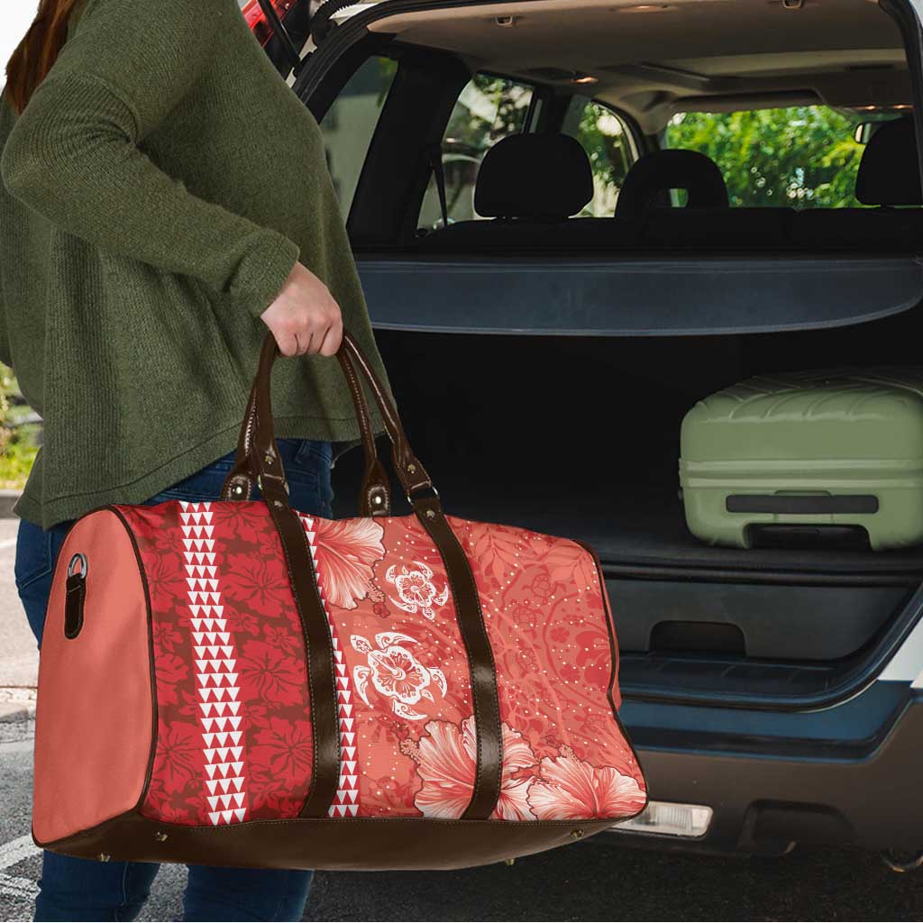 Red Hibiscus Turle Travel Bag Hawaiian Style Tribal Tapa Pattern - Polynesian Pride