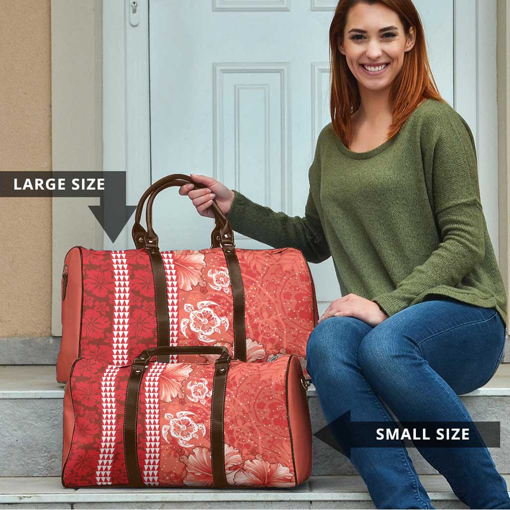 Red Hibiscus Turle Travel Bag Hawaiian Style Tribal Tapa Pattern - Polynesian Pride