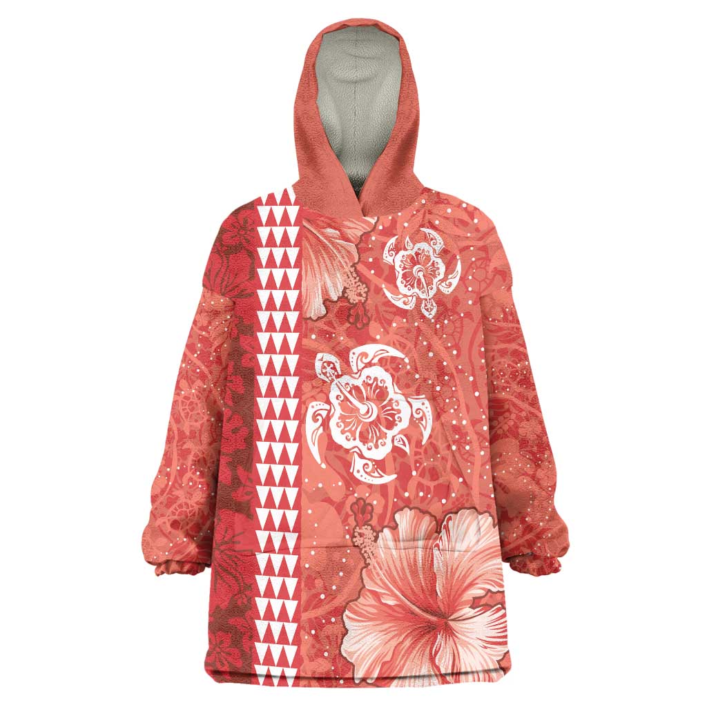 Red Hibiscus Turle Wearable Blanket Hoodie Hawaiian Style Tribal Tapa Pattern LT9 One Size Red - Polynesian Pride