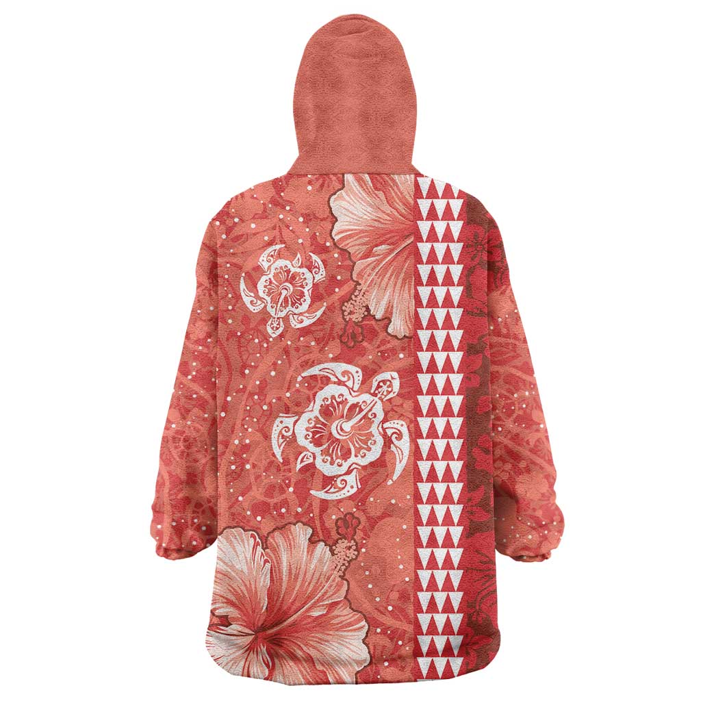 Red Hibiscus Turle Wearable Blanket Hoodie Hawaiian Style Tribal Tapa Pattern LT9 - Polynesian Pride