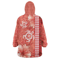 Red Hibiscus Turle Wearable Blanket Hoodie Hawaiian Style Tribal Tapa Pattern LT9 - Polynesian Pride