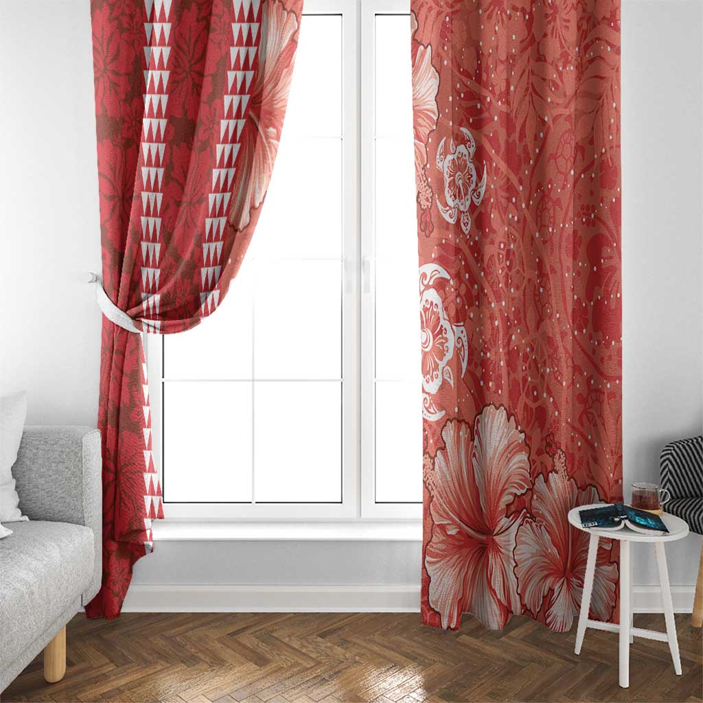 Red Hibiscus Turle Window Curtain Hawaiian Style Tribal Tapa Pattern