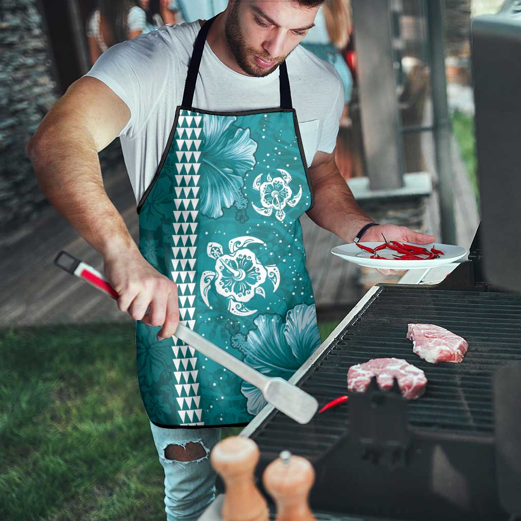 Teal Hibiscus Turle Apron Hawaiian Style Tribal Tapa Pattern - Polynesian Pride