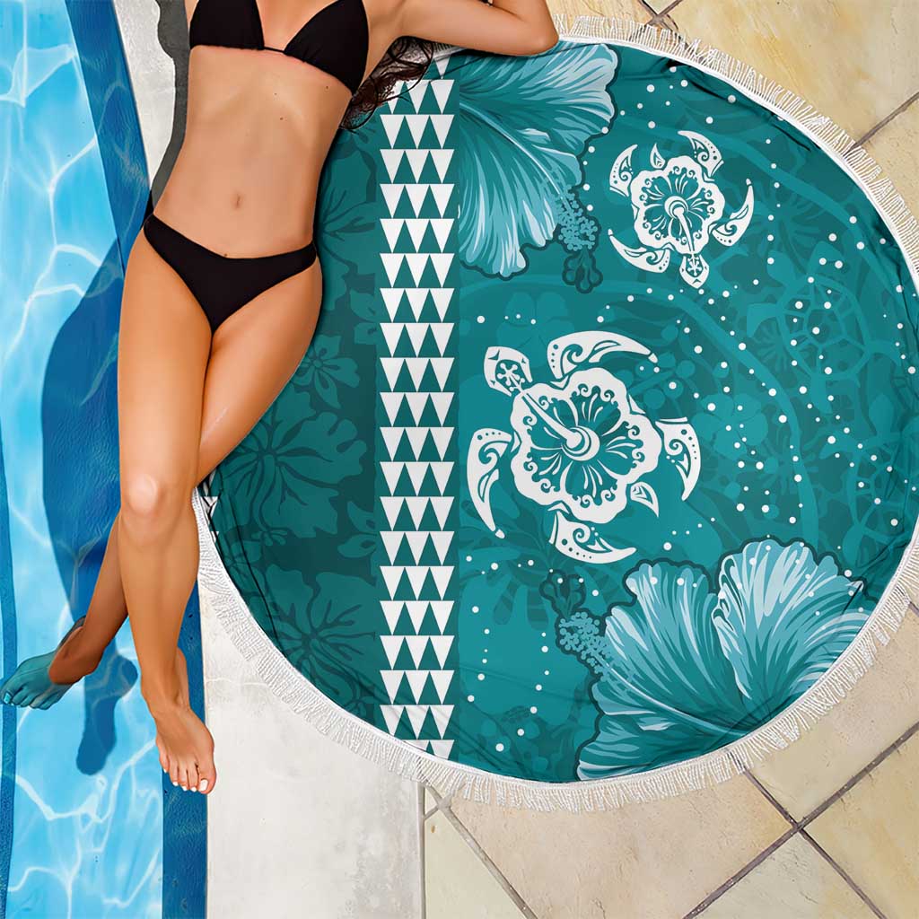 Teal Hibiscus Turle Beach Blanket Hawaiian Style Tribal Tapa Pattern