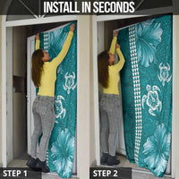 Teal Hibiscus Turle Door Cover Hawaiian Style Tribal Tapa Pattern - Polynesian Pride