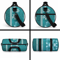 Teal Hibiscus Turtle Duffle Bag Hawaiian Style Tribal Tapa Pattern LT9 - Polynesian Pride