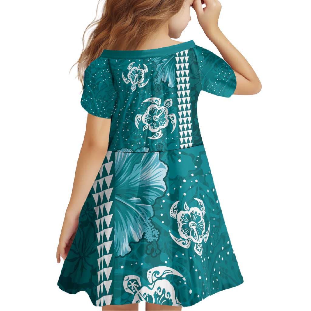 Teal Hibiscus Turle Family Matching Summer Maxi Dress and Hawaiian Shirt Hawaiian Style Tribal Tapa Pattern LT9 - Polynesian Pride