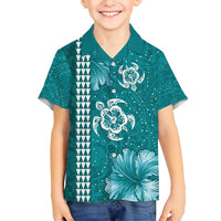 Teal Hibiscus Turle Hawaiian Shirt Hawaiian Style Tribal Tapa Pattern