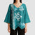 Teal Hibiscus Turle Kimono Sleeve Blouse Hawaiian Style Tribal Tapa Pattern - Polynesian Pride